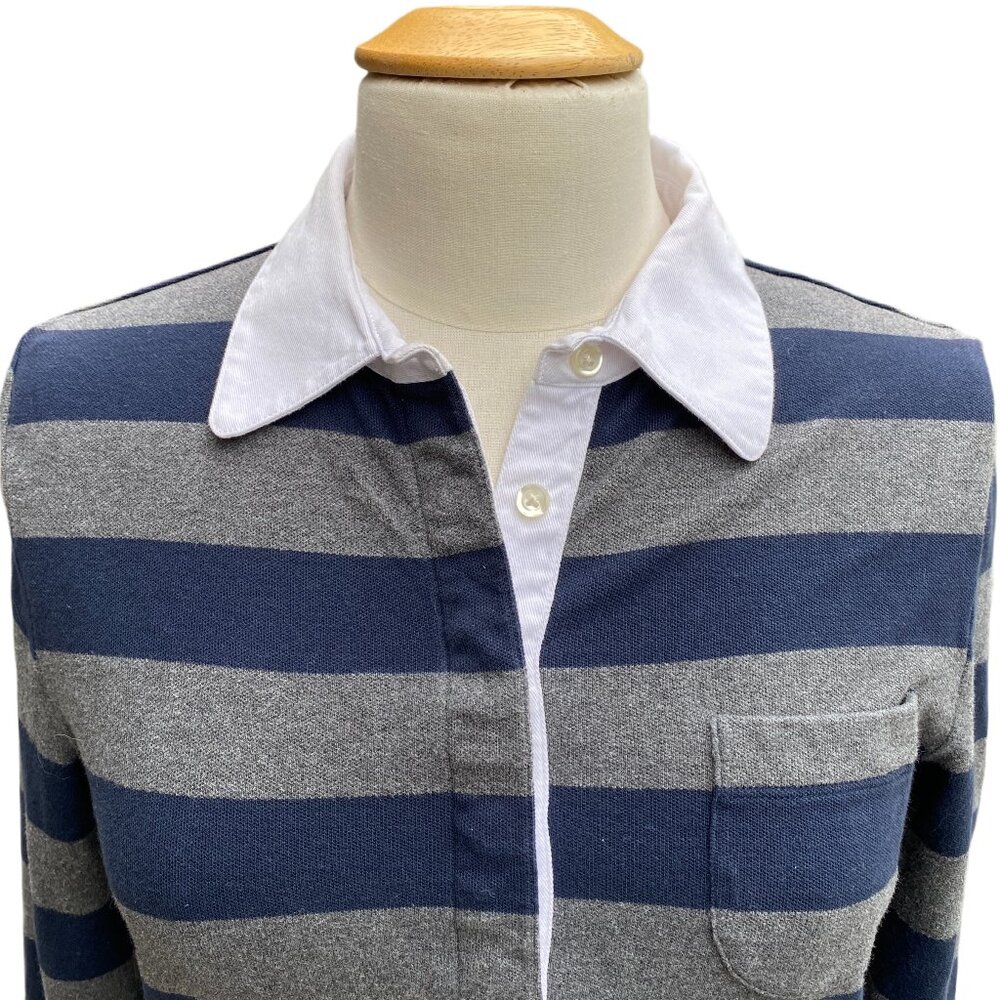 Lands End Blue Gray Striped Rugby Shirt Retro Back to School Preppy Academia-S - Picture 2 of 12